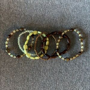 Green, Brown, Bronze Beaded Bracelet Bundle